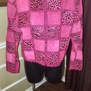 Leather/suede fucha cropped cardigan